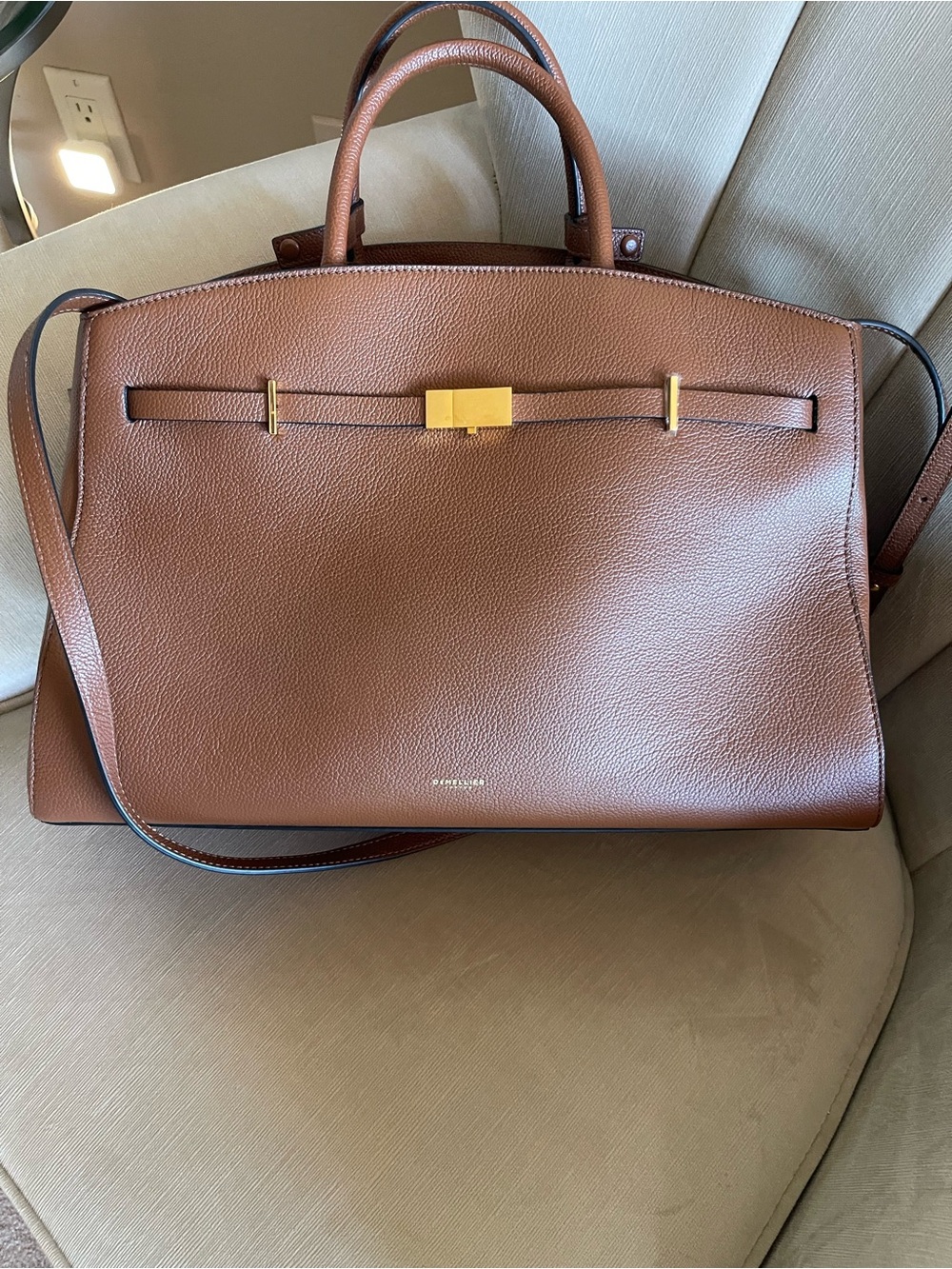 DeMellier Tan-Brown Leather Top-Handle Satchel with Gold Hardware - Picture 2 of 15